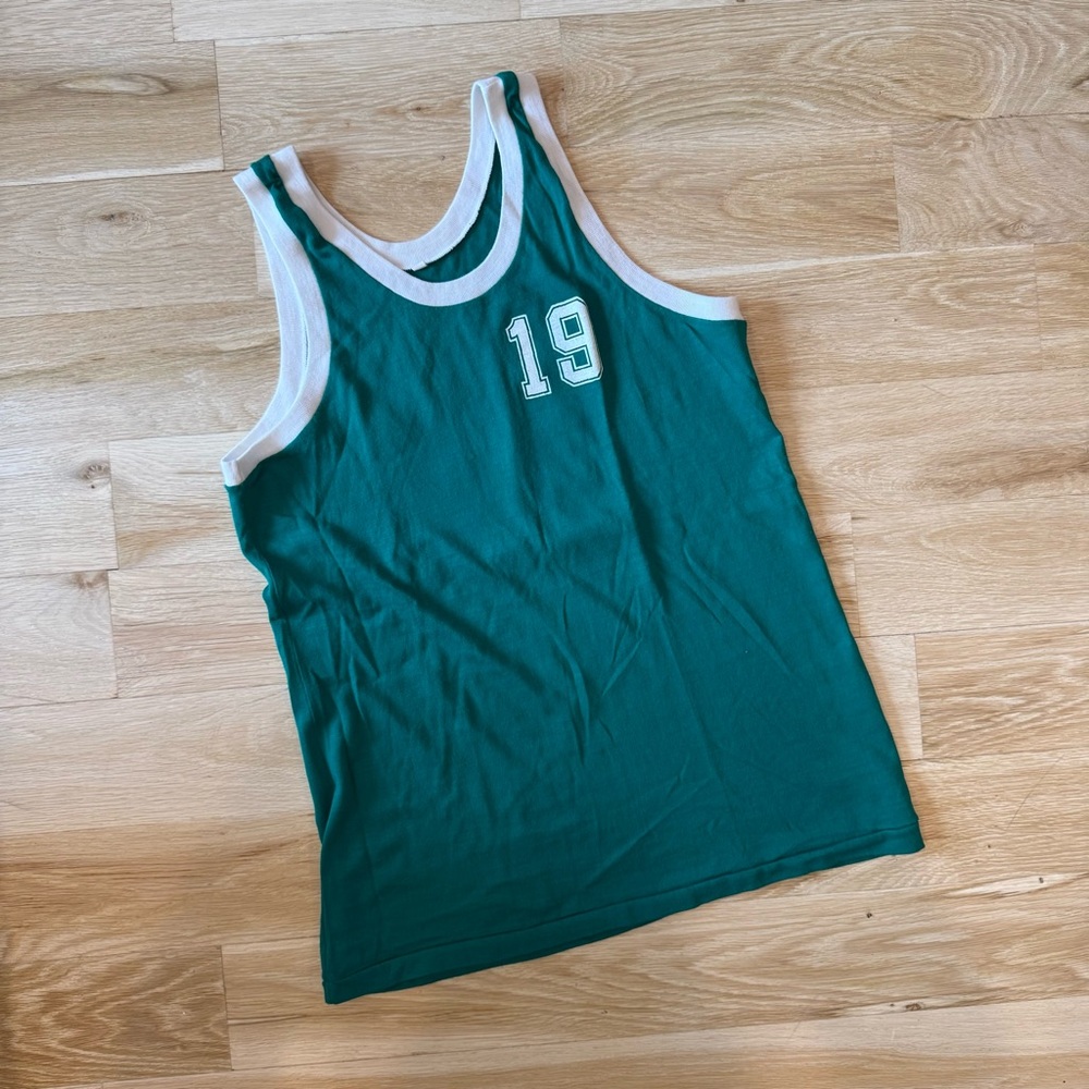 Green Tank Top with White Trim